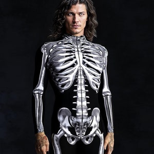 Costume da scheletro, costume di Halloween da uomo, costume di Halloween da adulto, costume da scheletro argentato, costumi cosplay da uomo, costumi di coppia coordinati