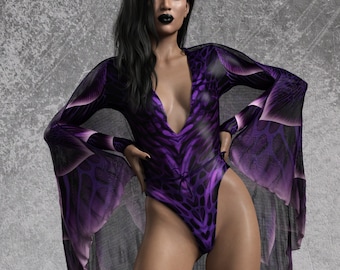 Fae Midnight Wings: Festival Rave Bodysuit Costume