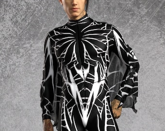 Mens Arachna Wings Costume: Gothic Rave Bodysuit Set