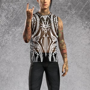 Rave Top For Men, Mesh Goth Top For Man, Festival Mesh Male Muscle Top, Gothic Festival Party Top, Rave Party Top, Sexy Rave Sleeveless Top