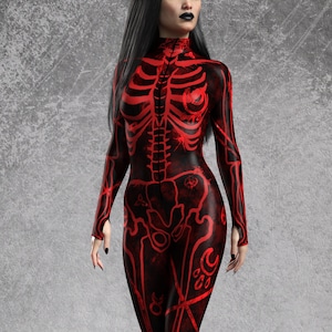 Costume da scheletro rosso, tuta da scheletro per Halloween, costume da adulto per Halloween, costumi per Halloween, costume da scheletro per donna, vestito per Halloween