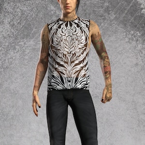 Festival Mesh Male Muscle Top, Gothic Festival Party Top, Rave Party Top, Rave Top For Men, Sexy Rave Sleeveless Top, Mesh Goth Top For Man