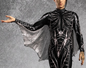 Mens Spider Costume, Festival Costume, Male Wings Set, Rave Sexy Bodysuit, Gothic Black Set Men, Fashion Set Men Unique, Festival Black Set