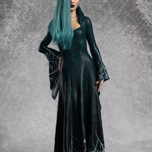 Gothic Witch Dress, Festival Dress Women, Gothic Dress Women, Black Goth Dress, Rave Black Outfit Woman, Spider Dress, Hooded Goth Dress