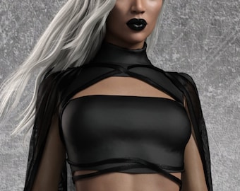 Black Cutout Rave Top: Festival Lycra Crop Top