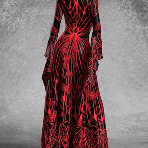 Black Goth Dress, Rave Black Outfit Woman, Gothic Witch Dress, Festival Dress Women, Gothic Dress Women, Witchy Red Dress, Hooded Goth Dress image 5