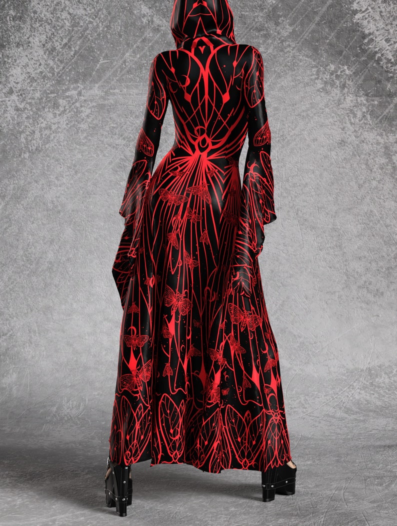 Black Goth Dress, Rave Black Outfit Woman, Gothic Witch Dress, Festival Dress Women, Gothic Dress Women, Witchy Red Dress, Hooded Goth Dress image 5