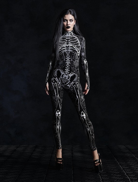Skeleton Print Bodysuit Adult Black Skeleton Print Bodysuit Adult Black