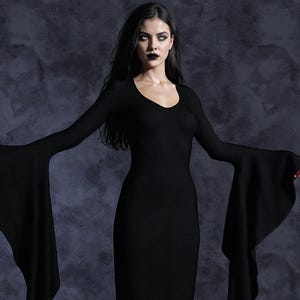 Morticia Long Dress Women, Black Vampire Festival Dress, Witch Dress Women, Witch Costume Women, Gothic Costume, Sexy Fashion Adult Costume