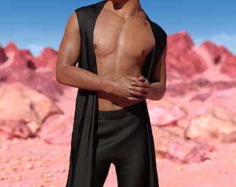 Black Lycra Festival Outfit: Sleeveless Vest & Bell Bottom Pants