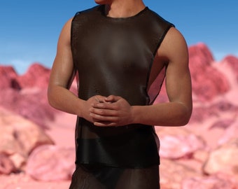 Rave Top For Men, Festival Mesh Male Muscle Top, Summer Festival Party Top, Disco Rave Sleeveless Top, See Through Top, Burning Man Outfit