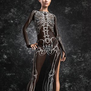 Mesh Halloween Dress For Women, Skeleton Halloween Dress For Women, Sheer Side Cut Halloween Dress For Women, Halloween Dress, Woman Dress