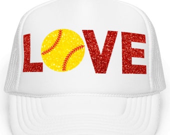 LIEBE Softball Glitzer Trucker Mütze, Softball Mütze, Softball Trucker Mütze, Love Softball