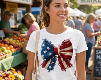 Patriottische strik png, strik Amerikaanse vlag coquette, 4 juli shirtontwerp, sublimatie png-download