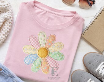 Springtime Daisy Patchwork Quilted Floral PNG – Cottagecore-ontwerp (digitale download)