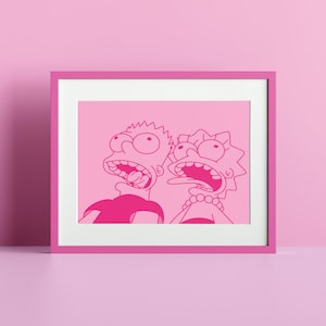 Bart + Lisa Simpson Screaming - A4 Pink Print
