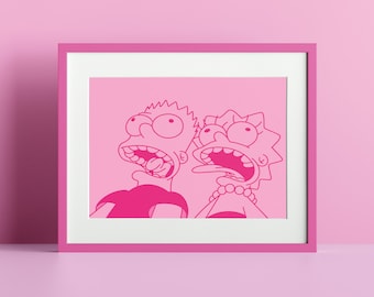 Bart + Lisa Simpson Screaming - roze A4-print