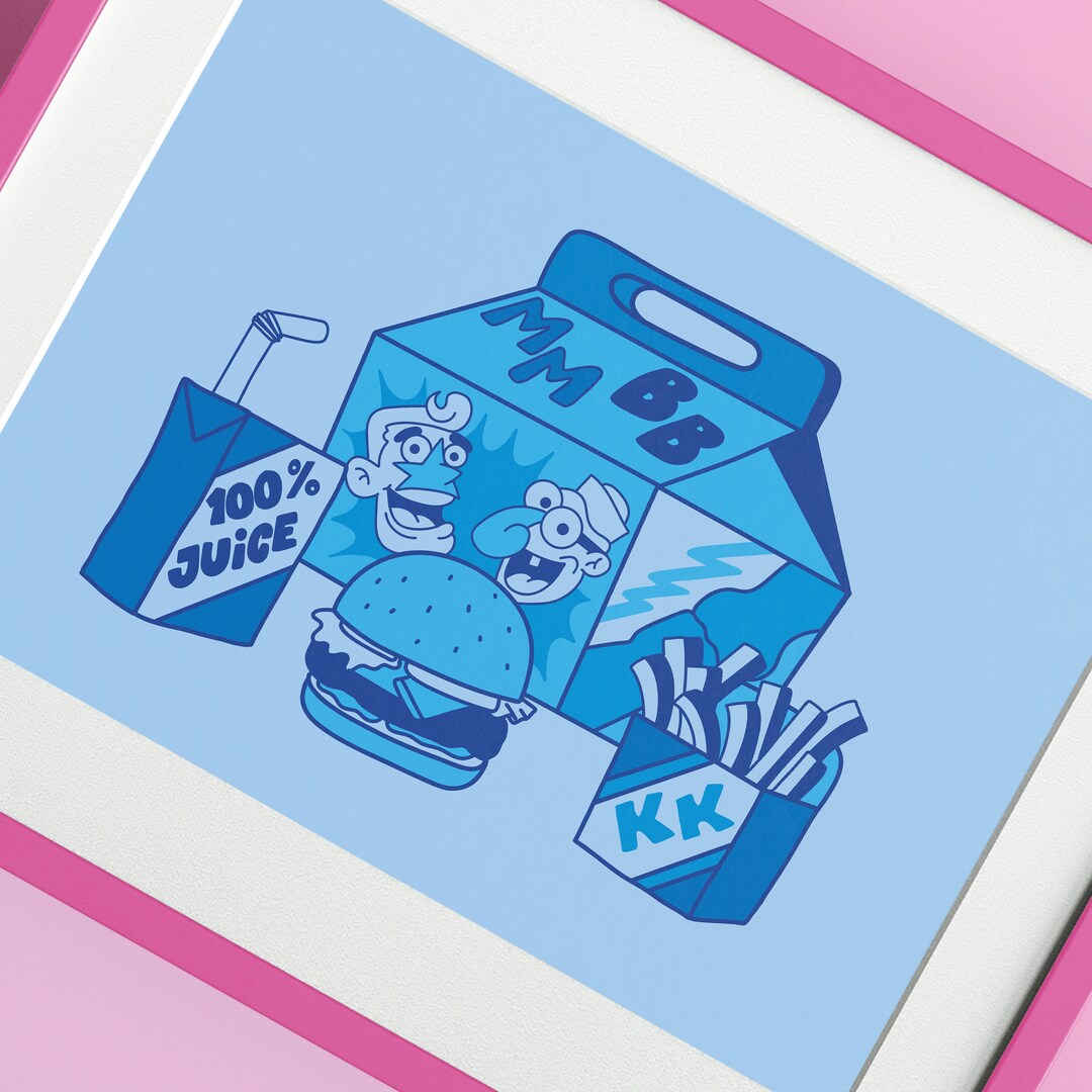 Mermaid Man and Barnacle Boy Inspired A4 Blue &amp; White Print - Etsy