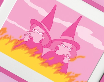 Patty & Selma Witches - roze A4-print