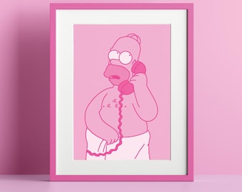 Homer met een handdoek: roze A4-print