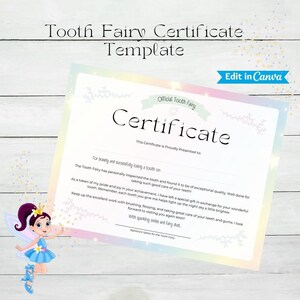 Digital Tooth Fairy Certificate Template - edit on Canva