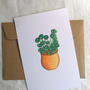 Pflanzen Postkarte - Pilea, A6, Grußkarte, Botanische Illustration, Hauspflanze, Pflanzenmotiv, Aquarelle, Kunst Druck, Handgemalt, Pflanze
