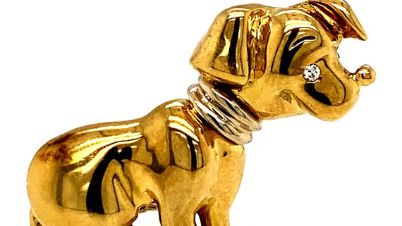 18k Gold Puppy Pin w/ Diamond