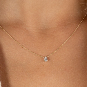 Solitaire Pear Diamond Pendant – 1 CT Lab Grown Diamond – Dainty Necklace in 14K Gold or Sterling Silver – Ethical Minimalist Jewelry