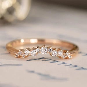 Curved Moissanite Chevron Band: Sterling Silver Diamond Stacking Ring