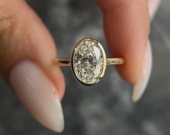 2 Ct Oval Cut Moissanite Diamond Bezel Engagement Ring | 14K Yellow Gold Oval Solitaire Ring | Moissanite Gold Wedding Ring