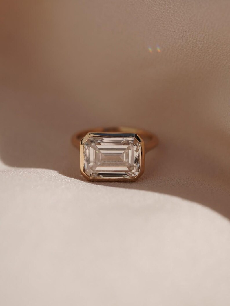 East West Bezel Set Emerald Cut Lab Grown Diamond Ring – 14K Solid Gold ...