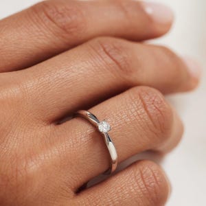 0.10 CT Round Moissanite Diamond Solitaire Ring - Dainty Engagement Ring White Gold - Minimalist Moissanite Ring - Thin Promise Ring