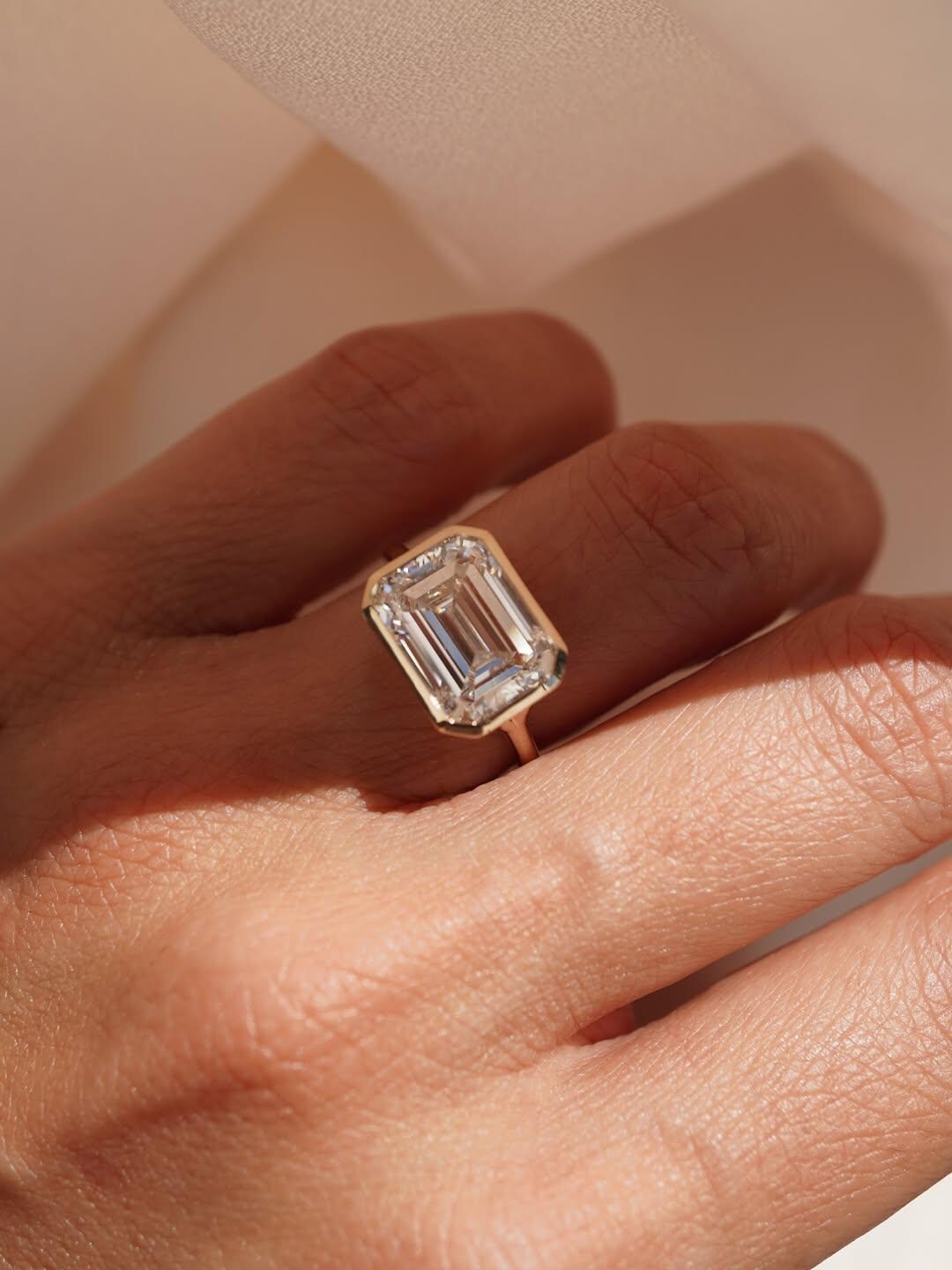 East West Bezel Set Emerald Cut Lab Grown Diamond Ring – 14K Solid Gold ...