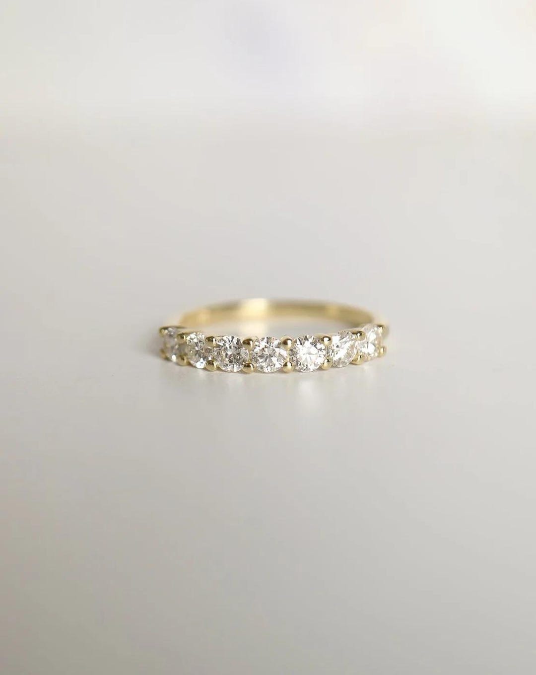 0.80 TCW Moissanite Diamond Half Eternity Wedding Band – 14K Solid Gold ...