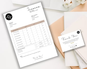 Simple Minimalist Business Invoice Template | Editable Printable Receipt Form  Downloadable with Thank You Tag