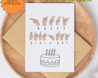 Sign Language Greetings Card for Birthday, Learn ASL, Sign Language Gift, Special Unique Birthday Card, Happy Birthday Hand, 5x7 PDF/Jpg/PNG
