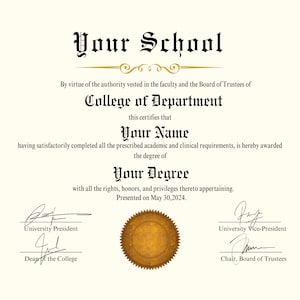 Personalized University Diploma Customizable Fake DIY Printable Graduation Certificate Replica Canva Template Bachelors Degree A4 & 8.5x11