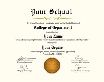 Personalized University Diploma Customizable Fake DIY Printable Graduation Certificate Replica Canva Template Bachelors Degree A4 & 8.5x11