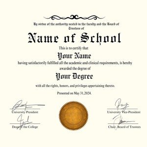 Customizable University Diploma, College Diploma, College Degree Template, Printable Graduation Certificate, Diploma Replica Canva Template