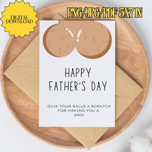 Donnez à vos couilles un cadeau drôle de carte de fête des pères, cartes humoristiques de son fils, fille, carte imprimable pour papa boules PDF PNG JPG 5 x 7 pouces