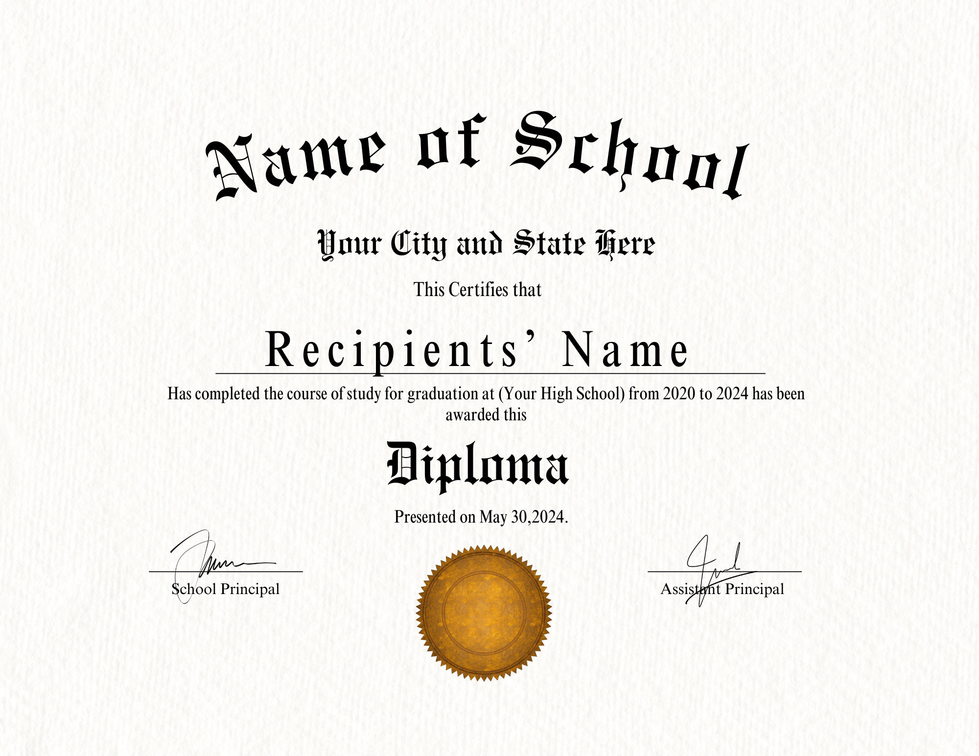 Home School Diploma High School Diploma Editable Canva Template  Custom Diploma Printable Certificate with Gold Seal Fake Replica  A4 8.5x11