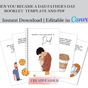 お父さんになったとき 父の日カード 最高のお父さんへのパーソナライズされたギフトアイデア Canvaテンプレート 印刷可能なブック証明書 ユニークなギフト 12ページ