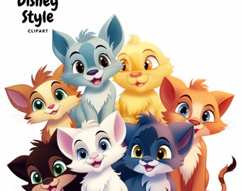Cartoon Cat Clipart Bundle, Kawaii Kitten PNG (Digital Download)