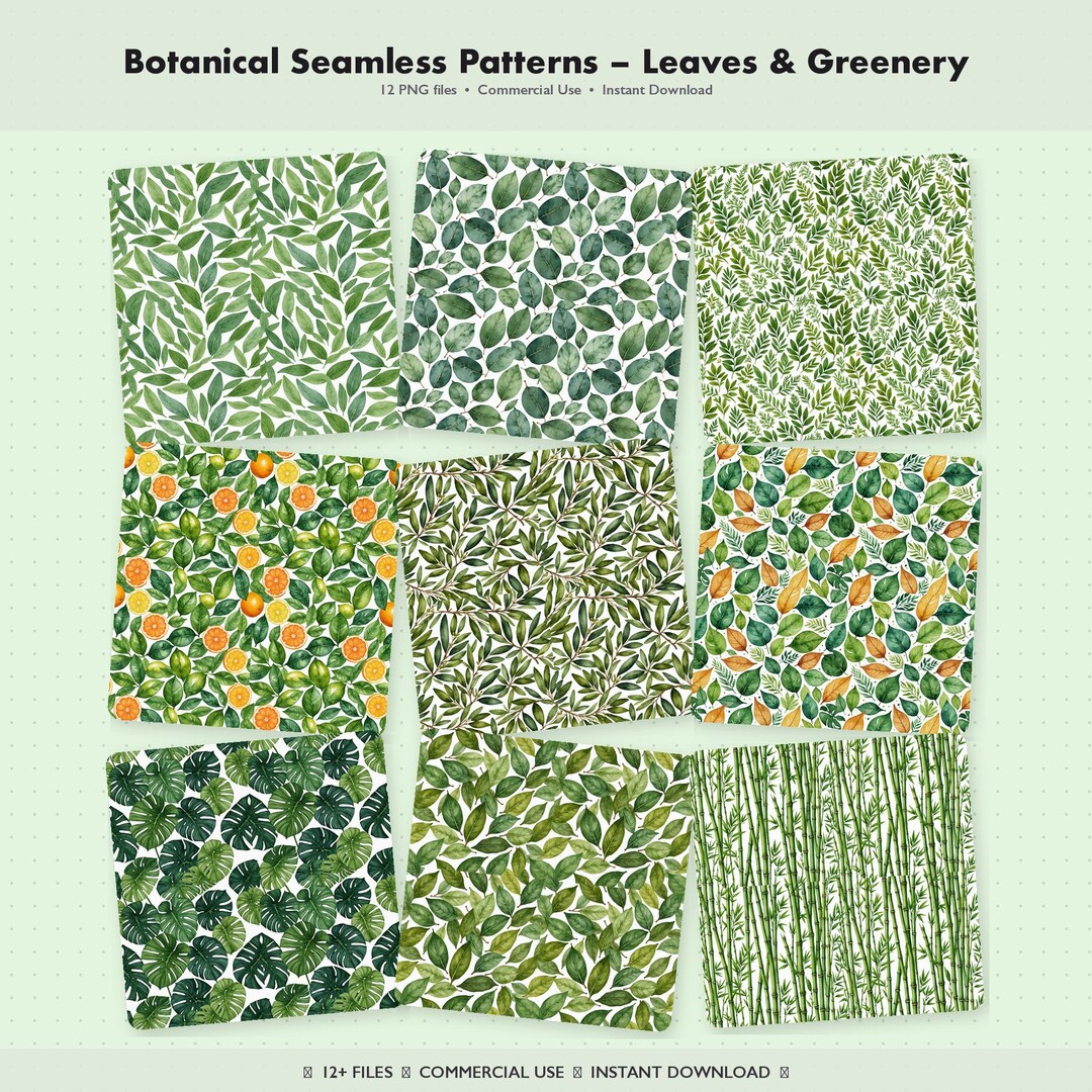 Botanical Seamless Patterns – Leaves & Greenery Seamless Pattern PNG ...