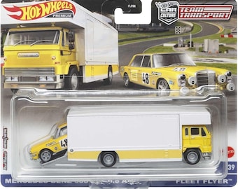 Hot Wheels 1:64 Mercedes-Benz 300 SEL 6.8 AMG & Fleet Flyer – Team Transport #39 HCR32 flf56 die-cast model