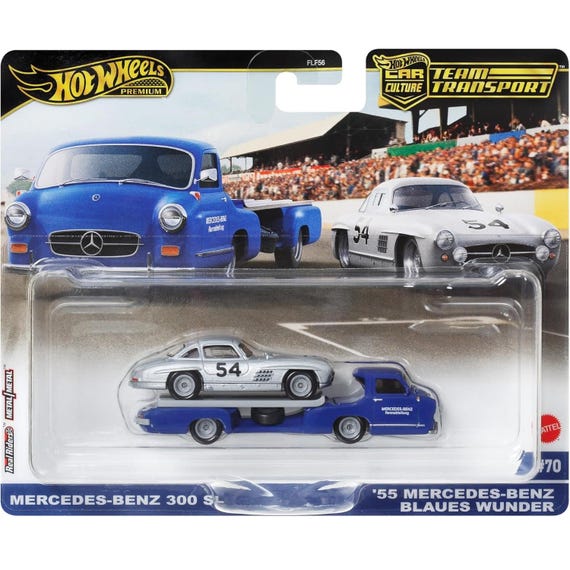 Hot Wheels 1:64 Mercedes-Benz 300 SL y '55 Mercedes-Benz Blaues