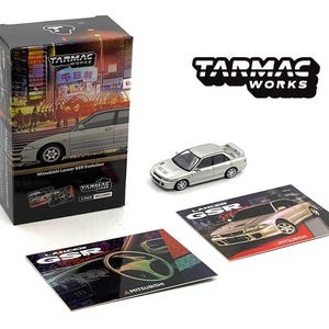 Tarmac Works 1/64 MISCHUTSCHUB GSR Evolution Silver Special Edition mit Tarmac Karten - GLOBAL64