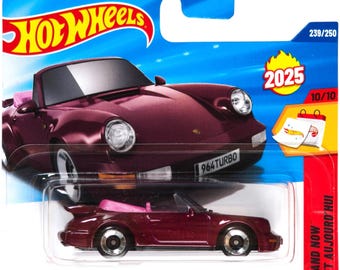 Hot Wheels 1:64 Porsche 911 Turbo Cabriolet – Then and Now 10/10 2025 HYW37 Burgundy