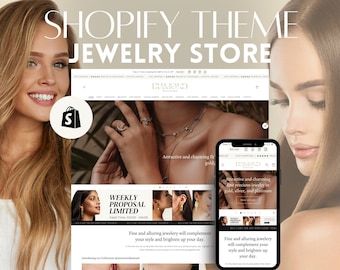 Gold Style Jewelry Shopify Theme: Customizable Canva Templates