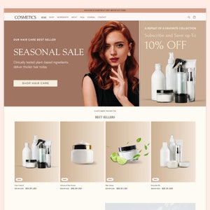 Creamy Pastel Cosmetics Shopify Theme: Minimalist Beauty Store, Canva Templates